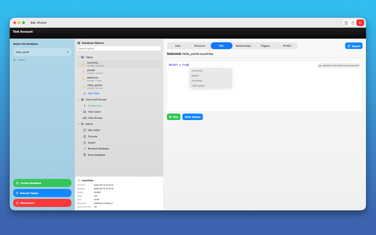 SQL Wizard screenshot 2